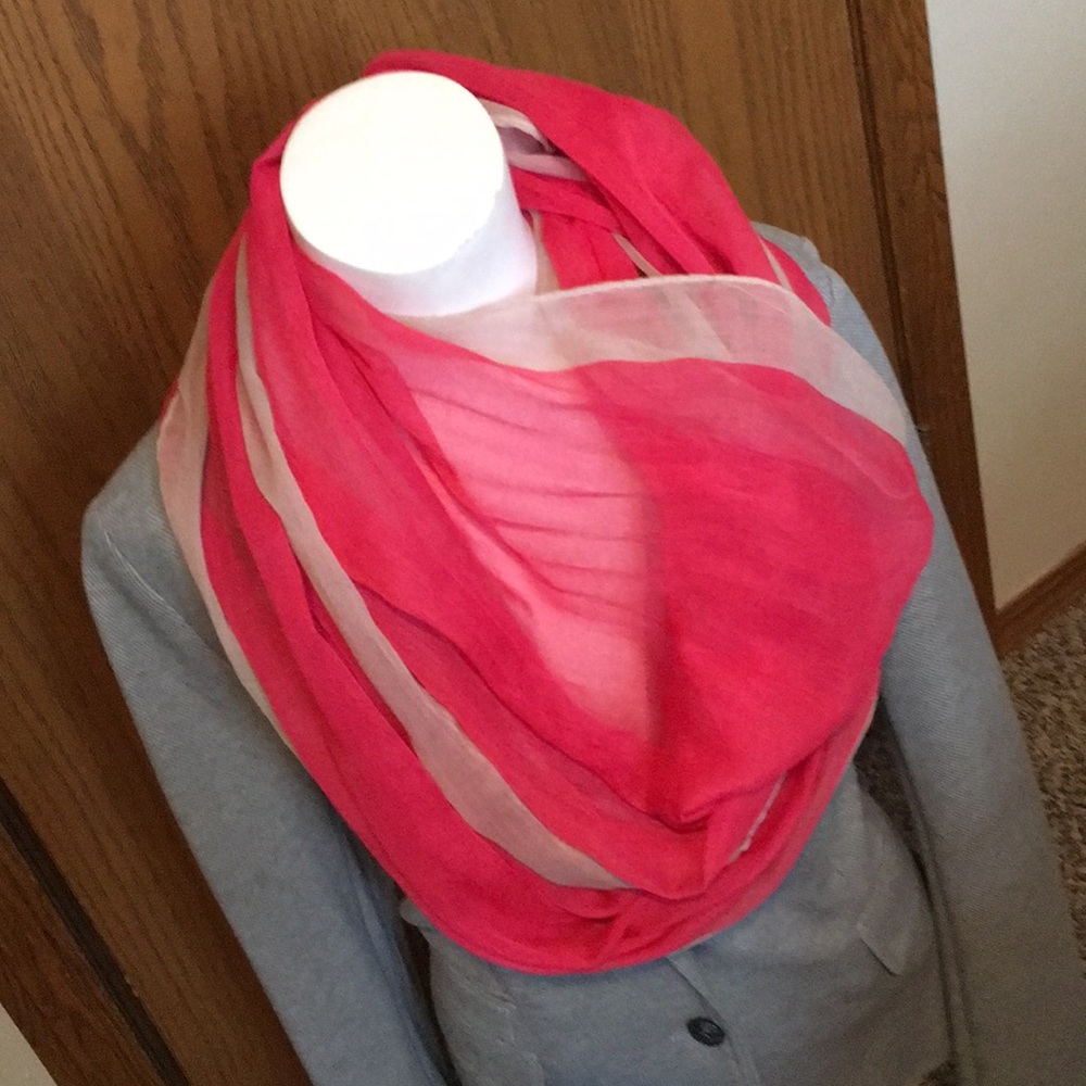 Pink and white infinity scarf